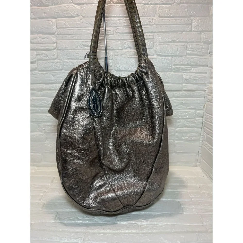ELIE TAHARI Genuine Leather Metallic Gold HOBO Shoulder Bag Purse